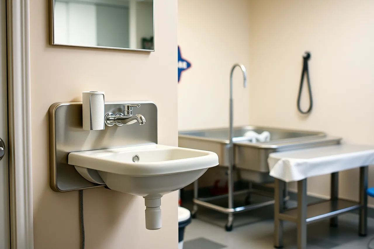 Hand washing sink separate from dog grooming tub in salon (Working with local animal control in Chicago, a compliance checklist)