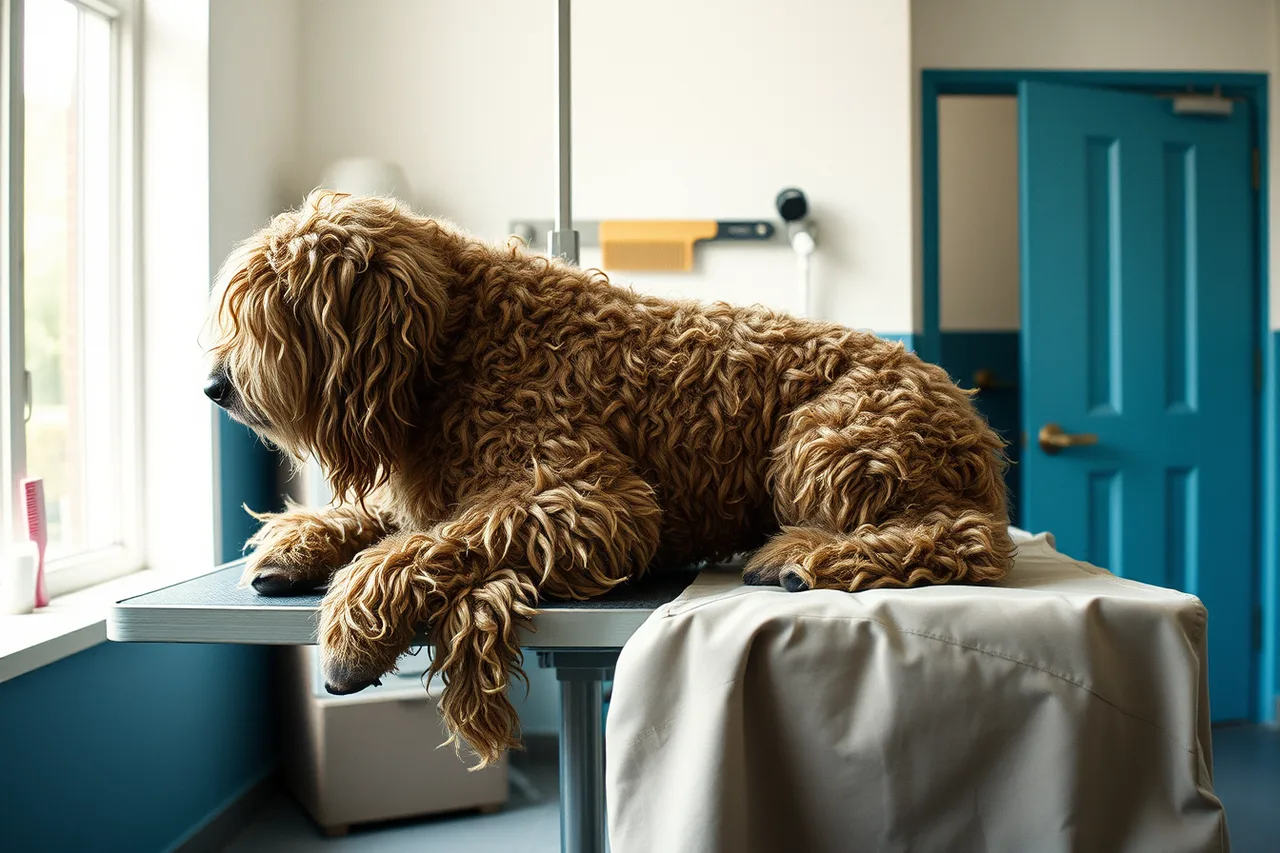 Groomer photographing a matted dog coat at intake (Money in, money out: pet grooming bookkeeping made plain)